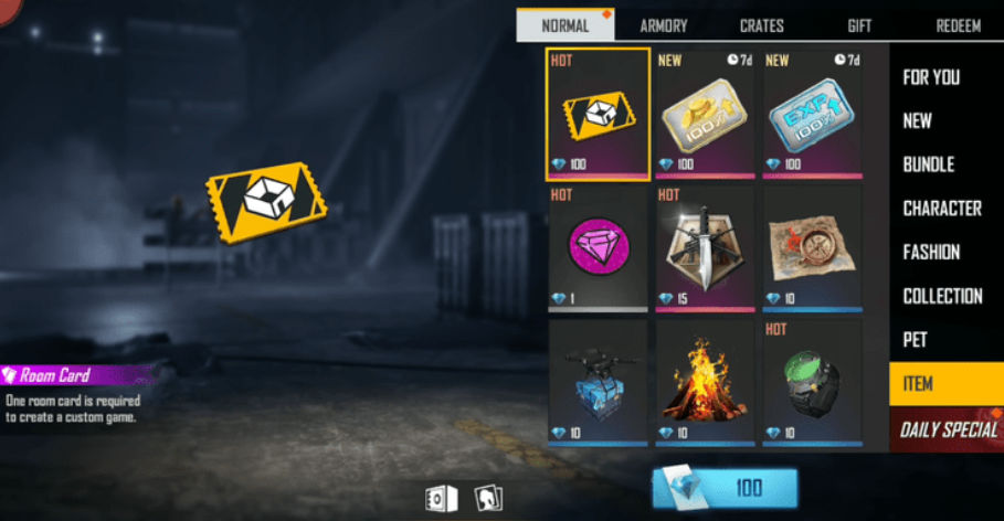 Get Free Fire Custom Room Card for Free