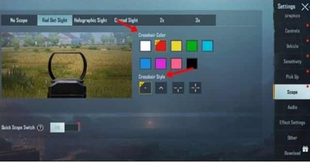 Change crosshair color in BGMI (1)