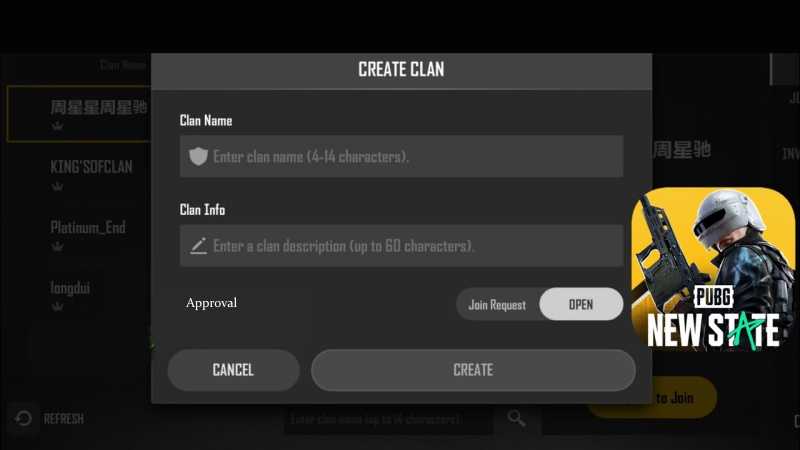 how to create a clan in PUBG New State